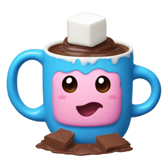 Marshmallow with hot chocolate in a blue and pink mug sticker