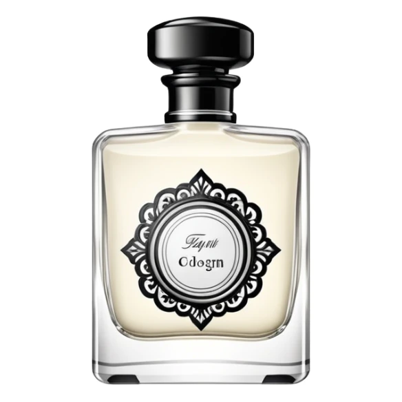 white and black luxury colonge  with a fancy luxurious design sticker