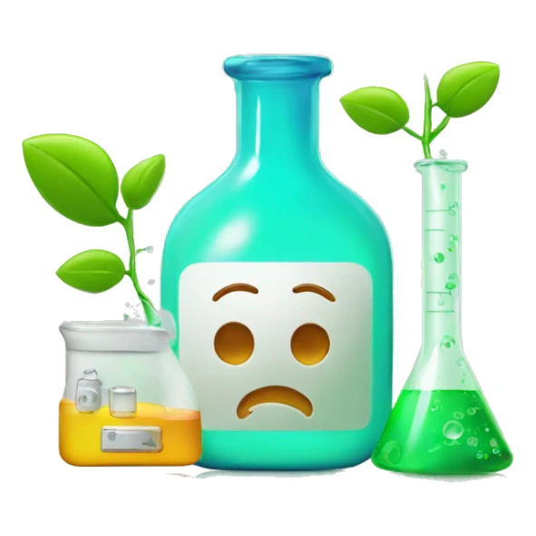 chemical flasks and a phone with a formula on it sticker