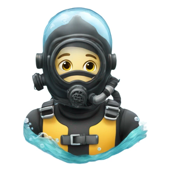 A person (🤿) in a diving suit and mask, with bubbles (💦) around them, representing underwater exploration. sticker