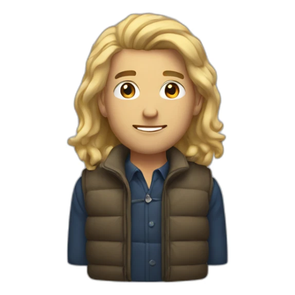 Finance bro with light hair and puffer vest sticker