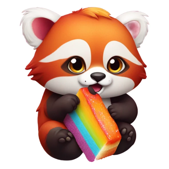Red panda eating rainbow adorable sticker