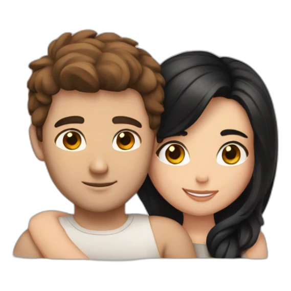 A Guy with brown hair and a girl with black hair cuddling sticker