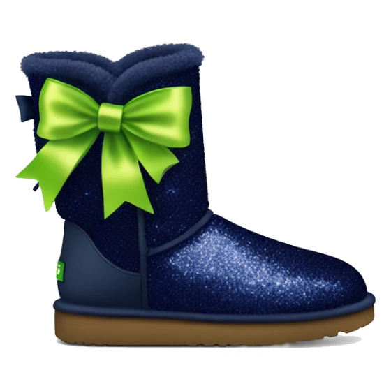 Realistic navy blue Sparkle glitter and fur Ugg boots with lime green bow. sticker