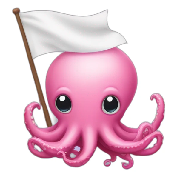 cute pink kraken with adorable face  holding a white flag sticker