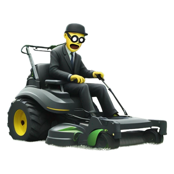 A disproportionate, eldritch, lovecraftian, demonic, being mowing the lawn sticker