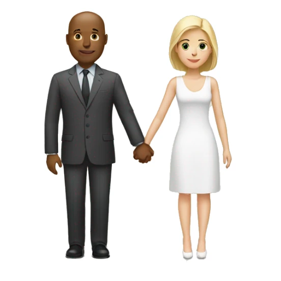 Bald black man holding hands with a white brunette woman sticker