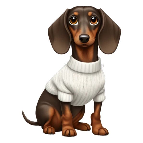 Brown dapple dachshund wearing a white jumper  sticker