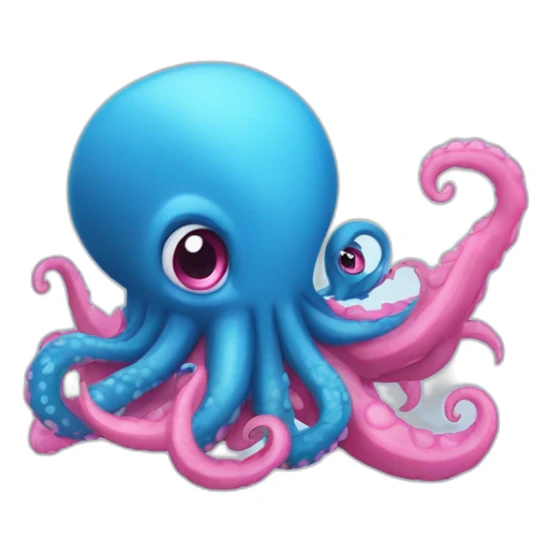an adorable blue kraken fighting  has another pink kraken  adorable sticker
