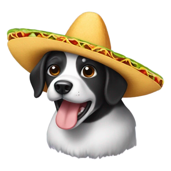 Black and white dog wearing a taco hat sticker