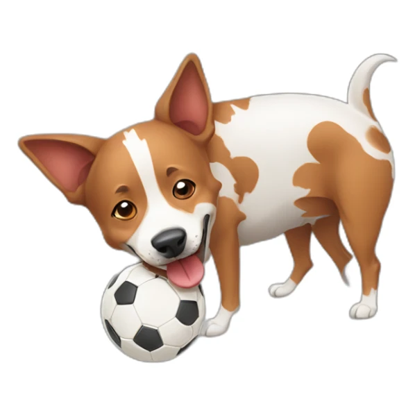 Red heeler holding a deflated soccer ball in its mouth sticker