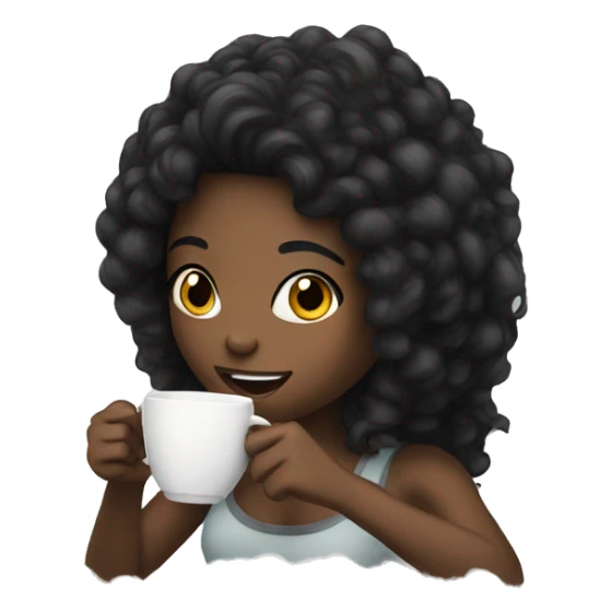Black hair girl drinking coffee and the cup have clouds  sticker