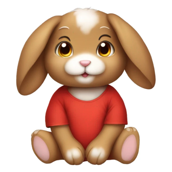 Cute feminine Fluffy brown rabbit teddy wearing red tshirt sitting floppy ears sticker