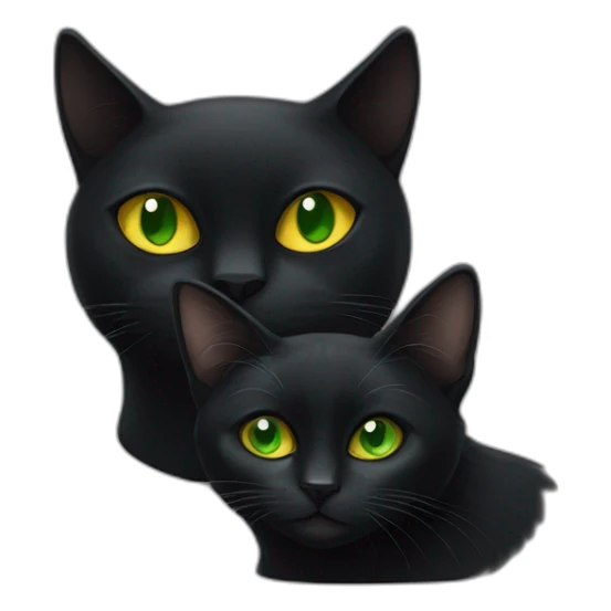 one black cat with green eyes next to an other with yellow eyes. sticker