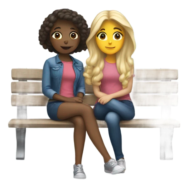 Hispanic girl and blonde sitting on bench  sticker