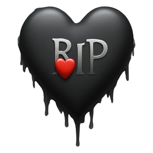 a black grave with the letters RIP on a silver heart sticker
