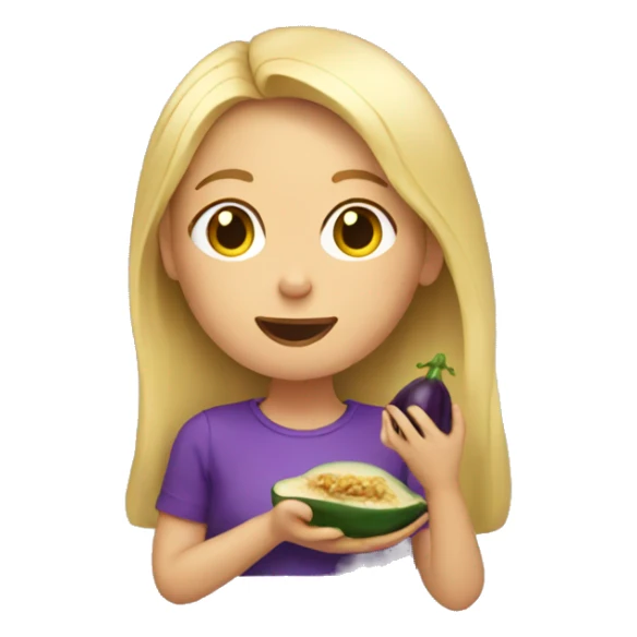 Blonde girl eating eggplant sticker