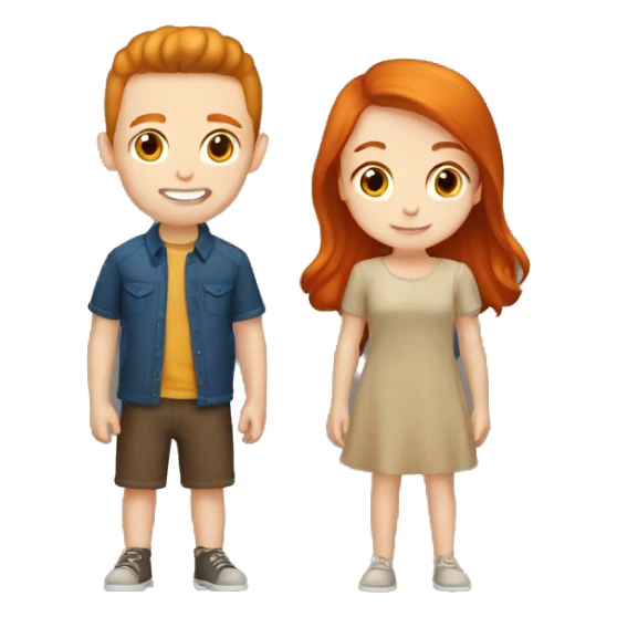 Brunette boy and ginger girl kiss sticker