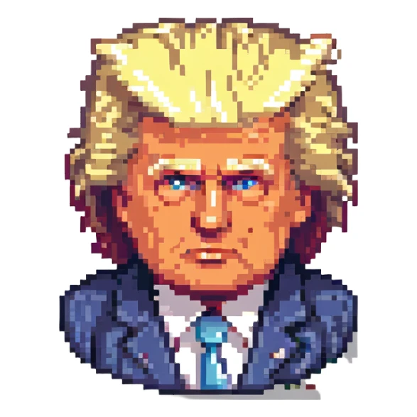 pixel art of Donald Trump, exaggerated hair sticker