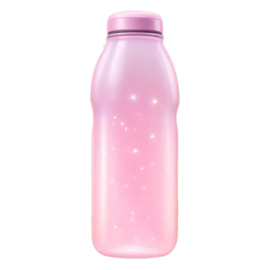 Pastel Pink Water Bottle "A pastel pink water bottle with glowing liquid inside, sparkling accents on the lid, and a faint shimmering light trailing from its base." sticker