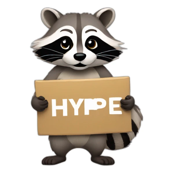 raccoon holding a sign saying hype sticker
