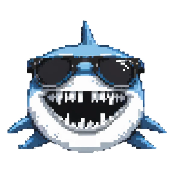 shark with white teeth wearing black sunglasses sticker
