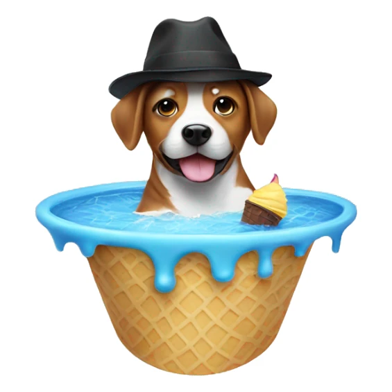 Dog swimming in a ice cream pool with a hat on sticker