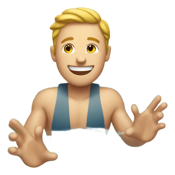 An emoji of a fair-skinned man happily diving headfirst into a pool. sticker