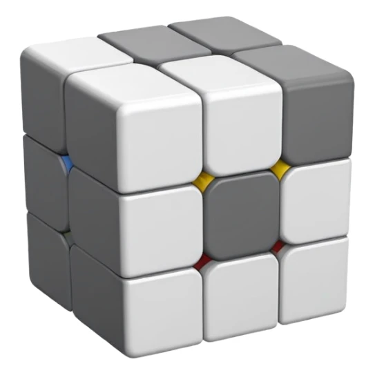 A 3x3 Rubik's Cube in monochromatic grayscale: white, light gray, medium gray, dark gray, black, minimalist iOS emoji style sticker