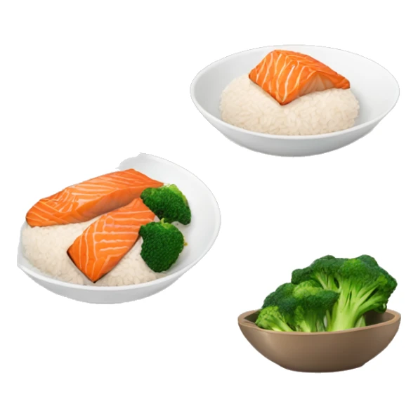 Bowl with rice, fried salmon and broccoli pieces  sticker