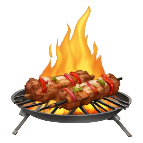 A TUKISH KEBAB MEAT SPIT COOKING IN A WOOD FIRE sticker