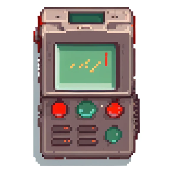 Pixel art emoji, retro pager device with red blinking alert, sticker