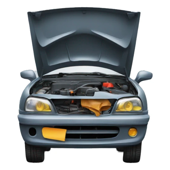 repair of a car with an open hood sticker