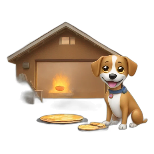 Dog cooking pancakes outside in the garage sticker