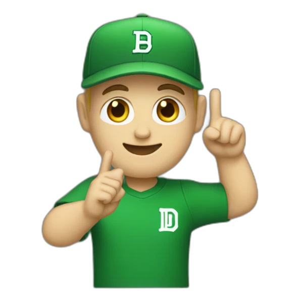 white male emoji waving wearing a green baseball hat with undefeated logo on the hat and wearing black Tshirt sticker