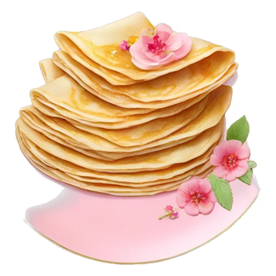 Crepes stacked on a light pink porcelain plate with floral print  sticker