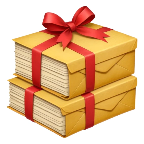 Stack of aged letters, tied with a red ribbon, envelopes, corespondence sticker