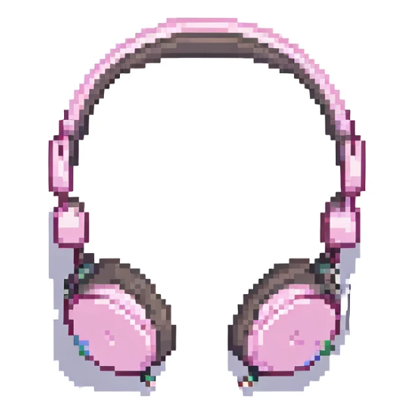pixel art pink headphones in retro game style sticker
