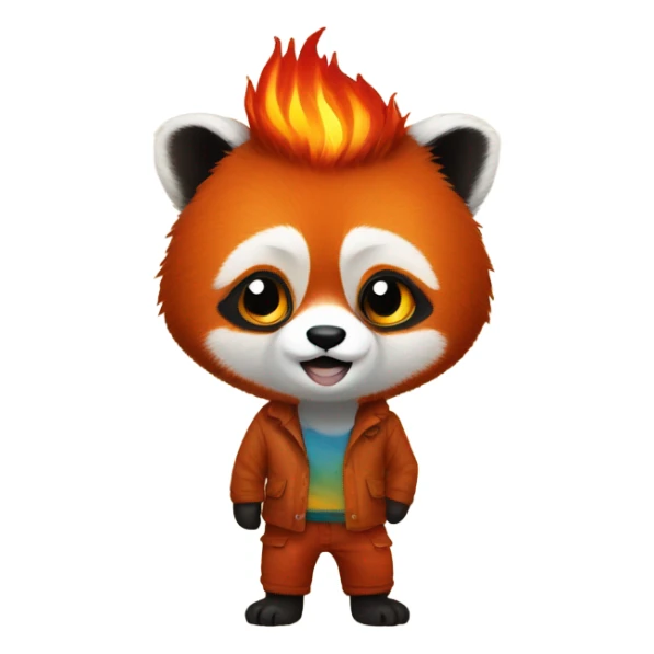 Red panda wearing pants with the pants on fire sticker