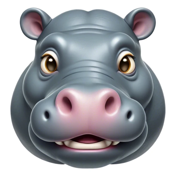 Cinematic Comical Hippo Portrait Emoji, Head tilted dramatically with an exaggeratedly amused expression, featuring a striking, glossy slate-gray hide with bold textured wrinkles, wide, expressive eyes filled with playful disbelief, Simplified yet hilariously expressive features, highly detailed, glowing with a slightly sassy glow, high shine, dramatic yet playful, stylized with an air of cheeky river mischief, bright and endearing, soft glowing outline, capturing the essence of a spirited and over-the-top hippo, so meme-worthy it feels like it could splash its way into internet fame instantly! sticker