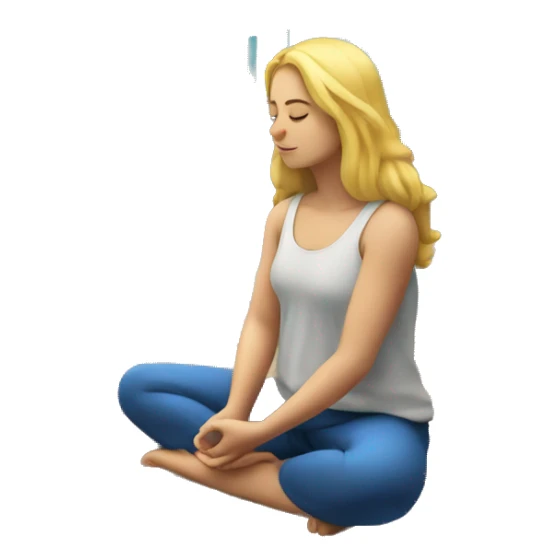 Blonde girl meditating on a wooden deck facing the ocean sticker