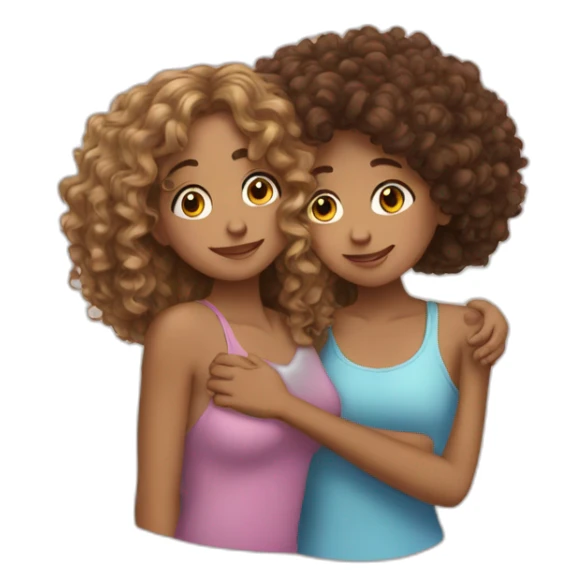 two friends girls with curly hair hugging sticker