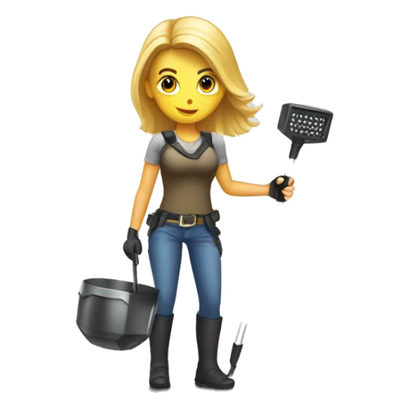 Pretty woman using a metal detector on ground sticker