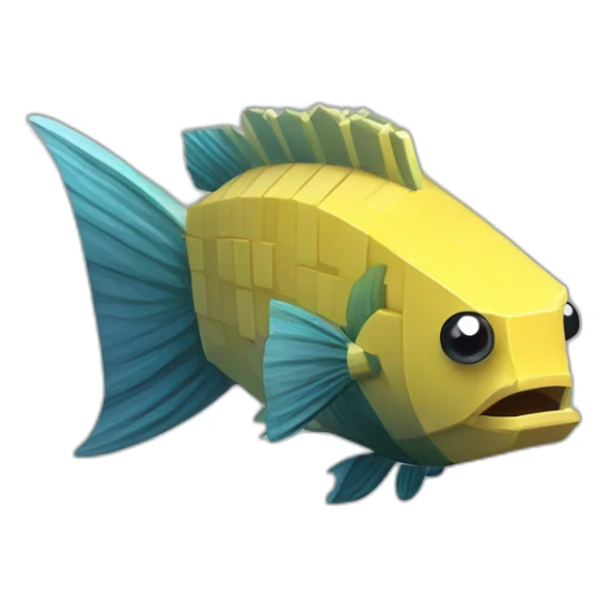 cube yellow fugu fish with two fins and tail in minecraft style full size sticker