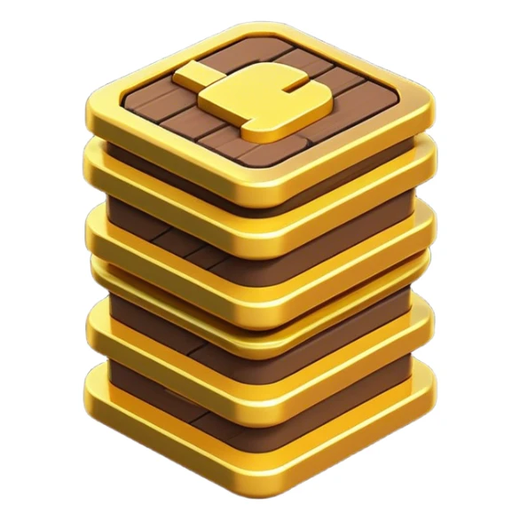 Clash of Clans aesthetic: Cinematic Playful Pixel 3D Coin Stack Emoji, rendered in a 3D vector-style similar to standard emojis with minimal shading and bold, simplified shapes. A compact, distinct form with signature details, softly glowing with a pixelated adventure charm. Simplified yet unmistakably iconic, highly detailed and consistent, glowing with a soft radiance and high shine. Stylized with a touch of classic pixel-art charm and a soft glowing outline, capturing the essence of a beloved gaming relic with a friendly, playful manner! sticker