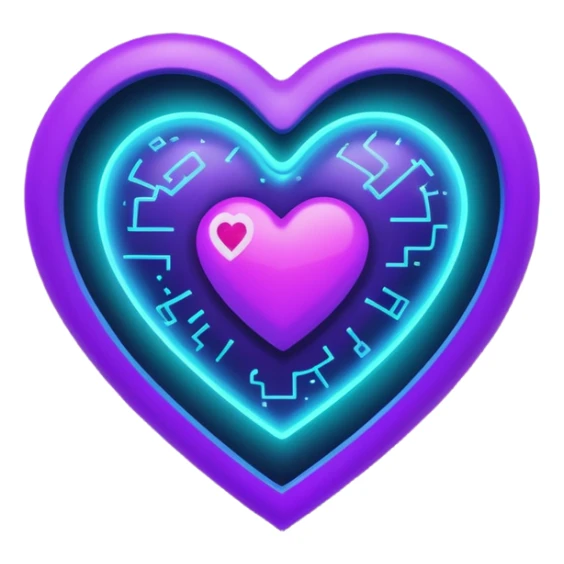 A glowing blue-to-purple neon heart with a small galaxy and green digital hacker code inside. Futuristic, gamer, magical, and powerful. 💚🌌🔥 sticker