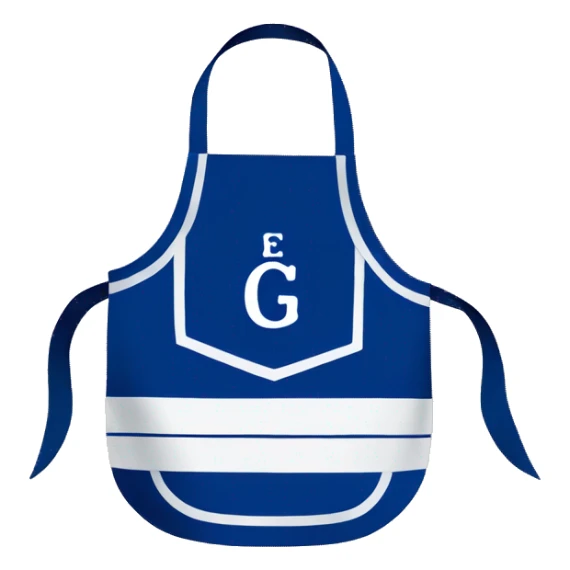 blue and white freemason apron with the letter g sticker