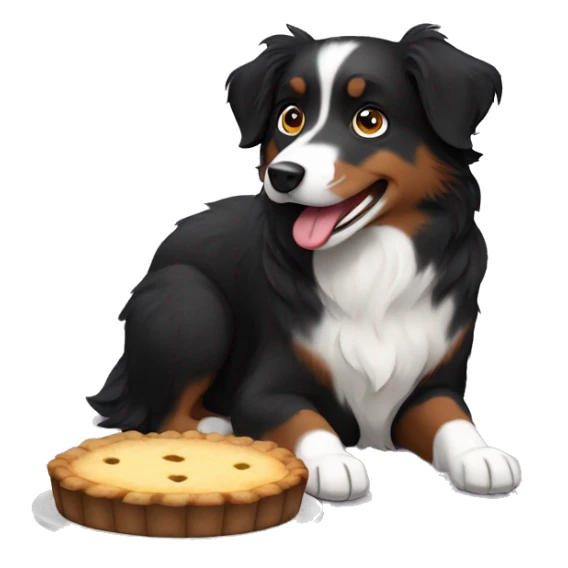 Small black australian shepherd dog eating pie  sticker