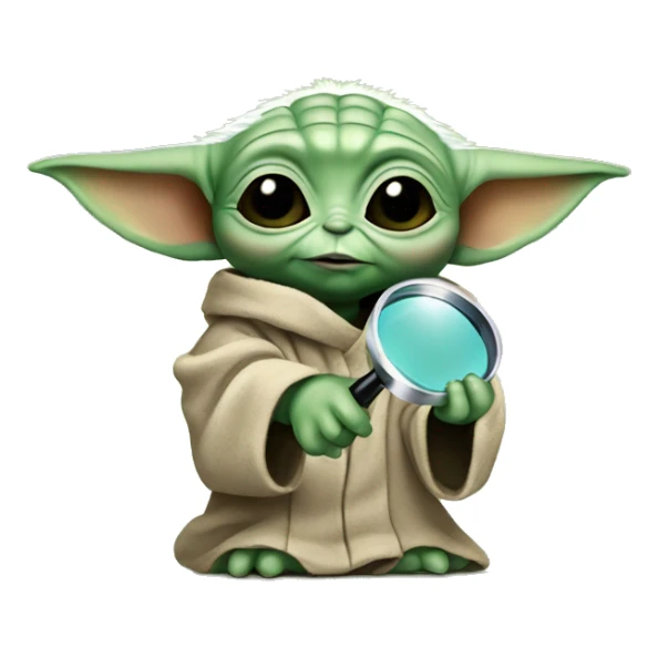 Baby Yoda holds a magnifying glass sticker