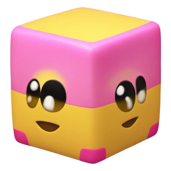 Yellow cube with long black Kirby eyes with pink Kirby feet sticker